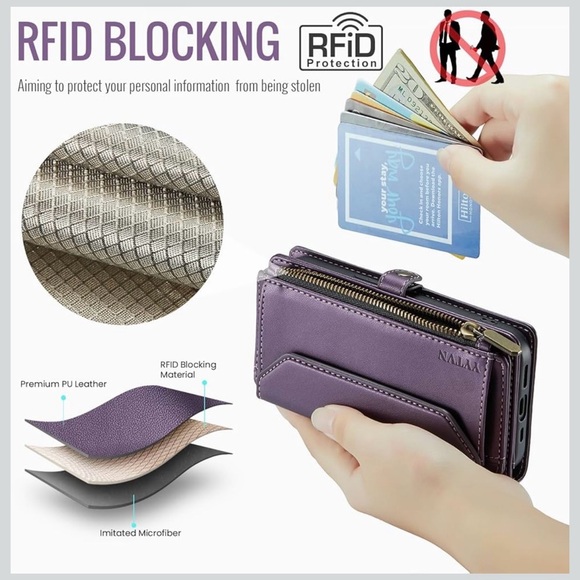 Premium iPhone 14 Purple Crossbody Wallet Phone Case with Strap - Picture 3 of 13